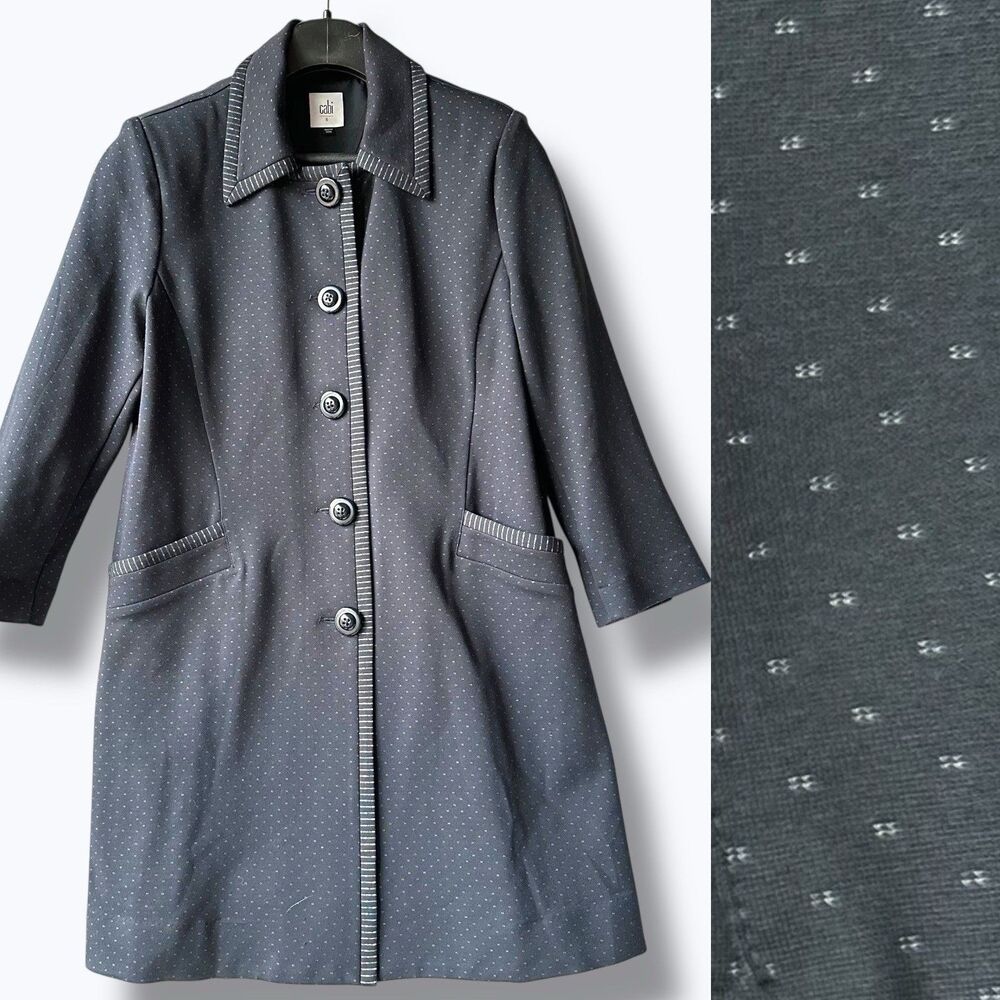 Cabi Carriage Jacket Women Sz. S - Navy/White Polka Dot Print Button Front Coat